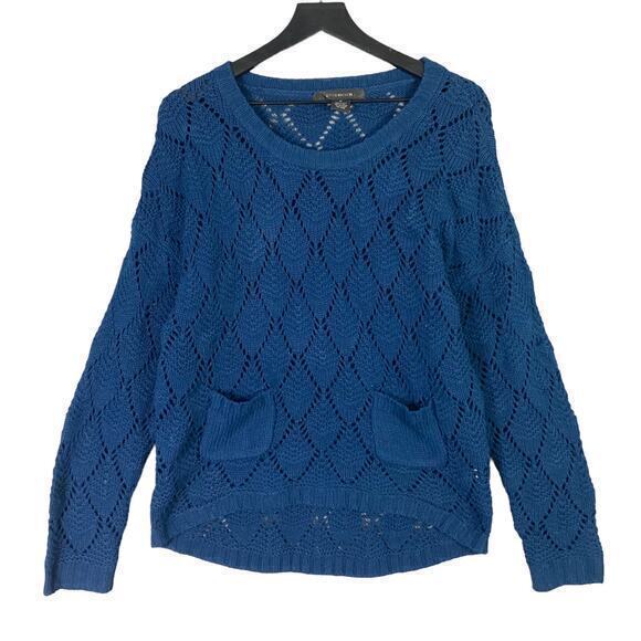 89th & Madison Women’s Blue Crochet Knit Pullover Sweater Medium Soft Cozy - Picture 2 of 8